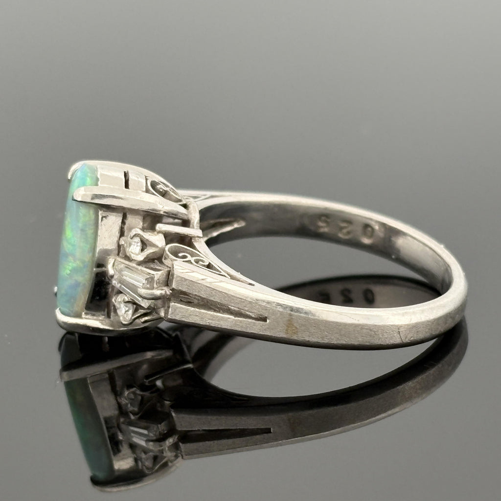 1.10ct Black Opal and 0.25ctw Diamond Platinum Ring