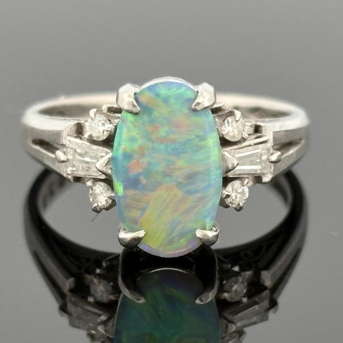 1.10ct Black Opal and 0.25ctw Diamond Platinum Ring