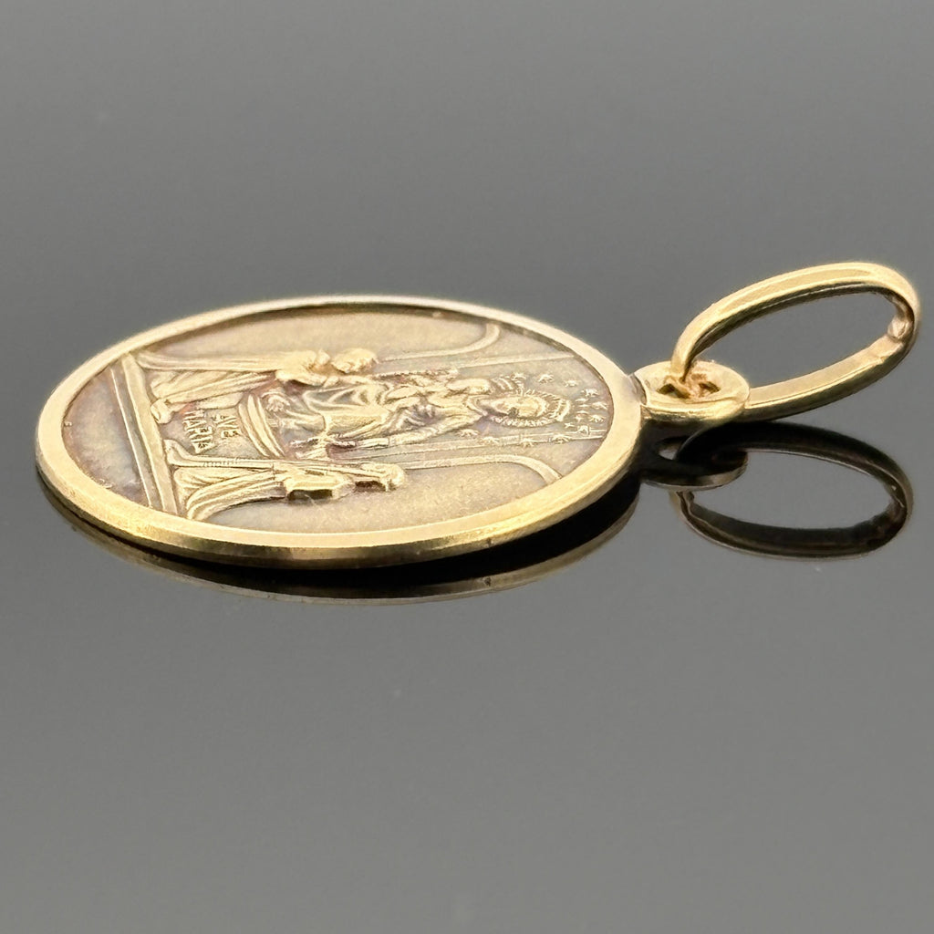 Vintage Unoaerre 18K Yellow Gold Ave Maria Our Lady of the Rosary Medal Pendant,