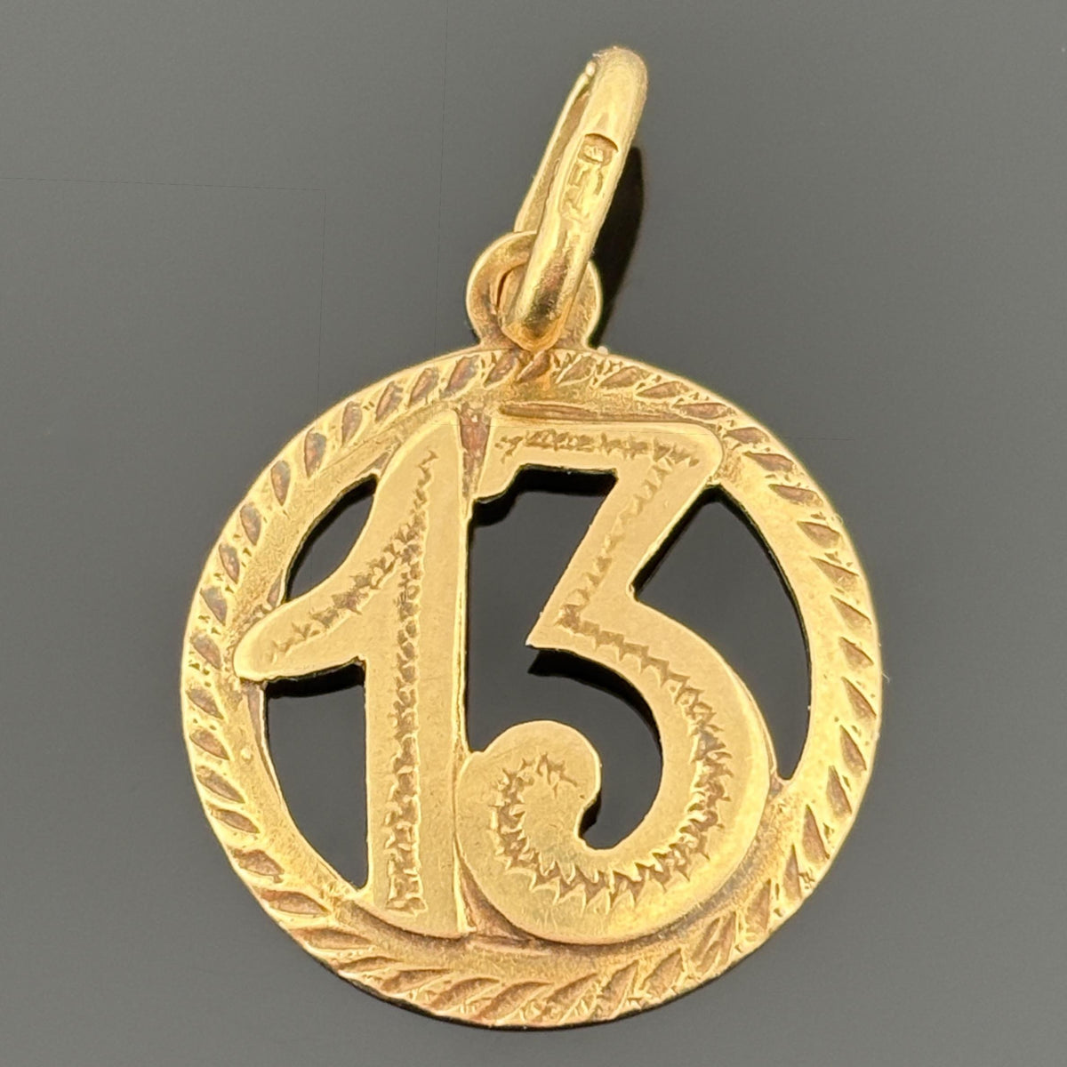 Vintage Italian 18K Yellow Gold Lucky 13 Openwork Pendant, Circa 1940