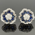 Platinum Sapphire and Diamond Camellia Flower Cluster Earrings, 13.00 CTW