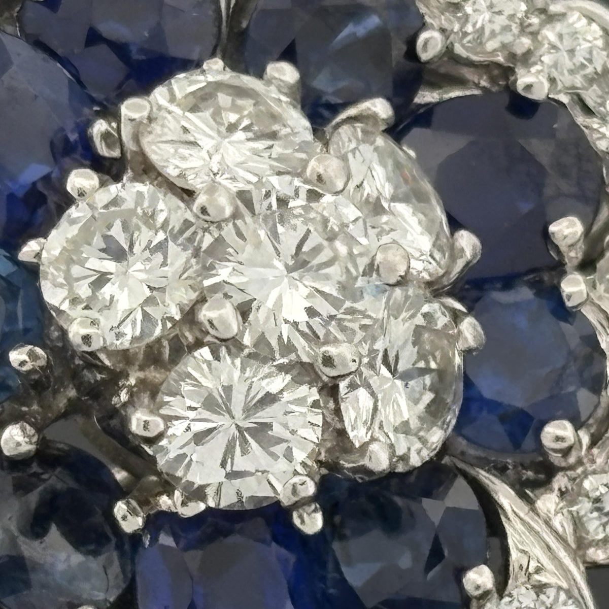 Platinum Sapphire and Diamond Camellia Flower Cluster Earrings, 13.00 CTW