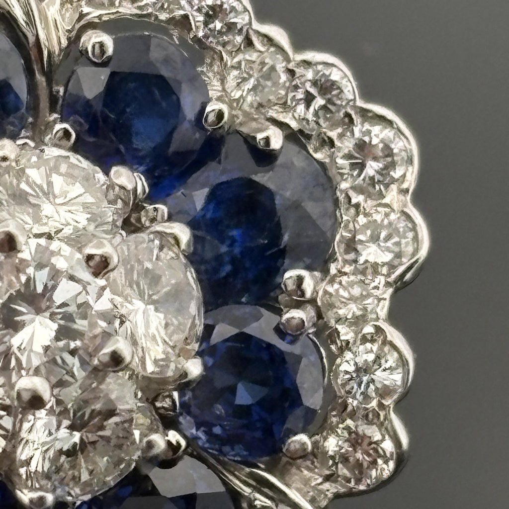 Platinum Sapphire and Diamond Camellia Flower Cluster Earrings, 13.00 CTW