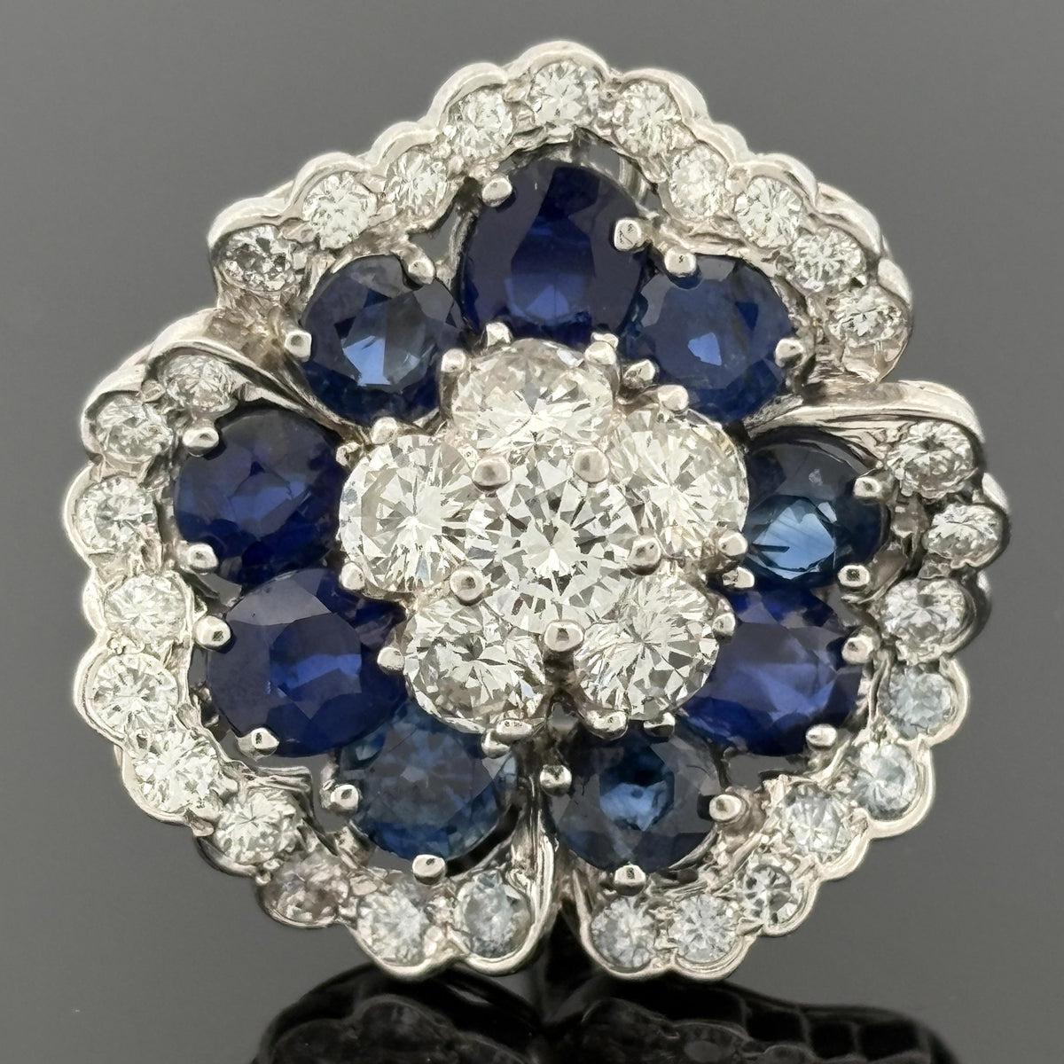 Platinum Sapphire and Diamond Camellia Flower Cluster Earrings, 13.00 CTW