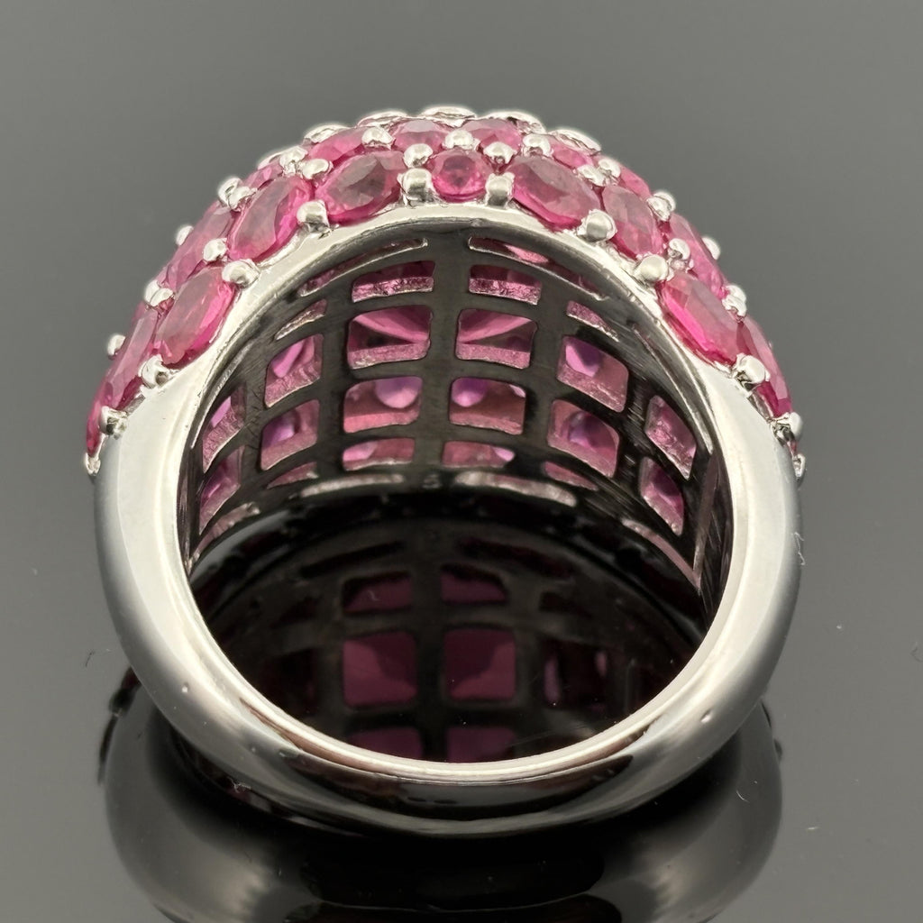 Sonia B. Pink Tourmaline, Pink Sapphire and Diamond 18K White Gold Bombé Ring