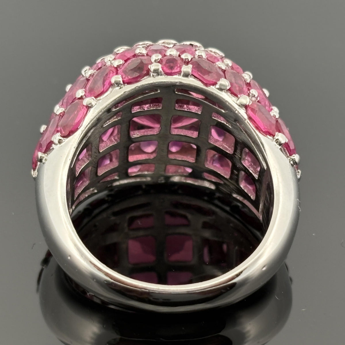 Sonia B. Pink Tourmaline, Pink Sapphire and Diamond 18K White Gold Bombé Ring