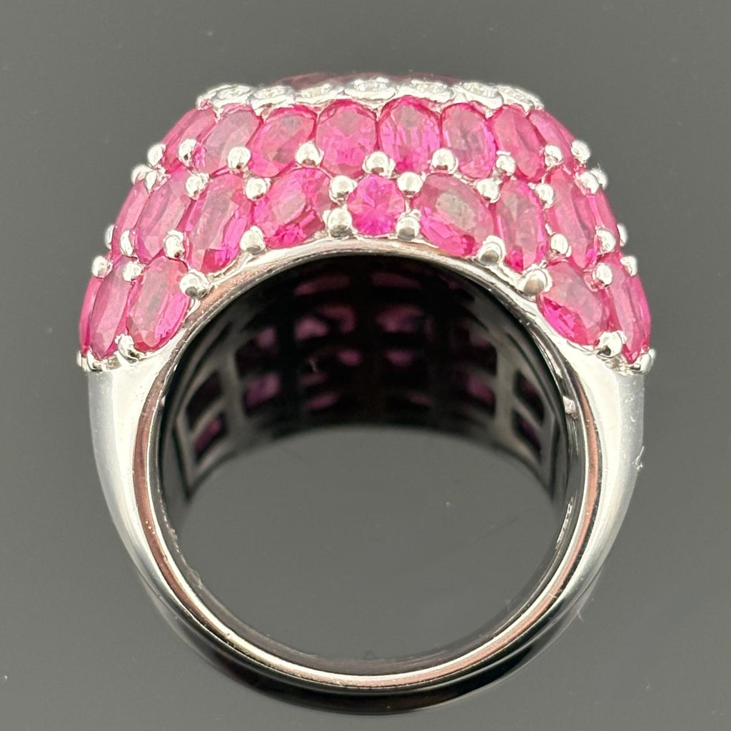 Sonia B. Pink Tourmaline, Pink Sapphire and Diamond 18K White Gold Bombé Ring