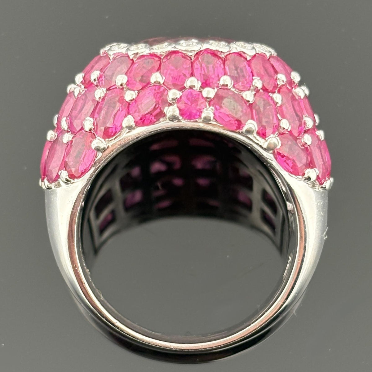 Sonia B. Pink Tourmaline, Pink Sapphire and Diamond 18K White Gold Bombé Ring