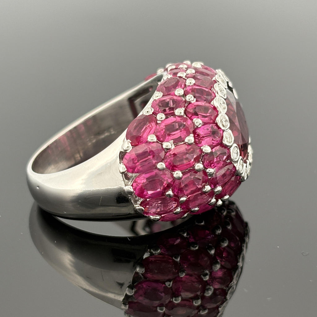 Sonia B. Pink Tourmaline, Pink Sapphire and Diamond 18K White Gold Bombé Ring