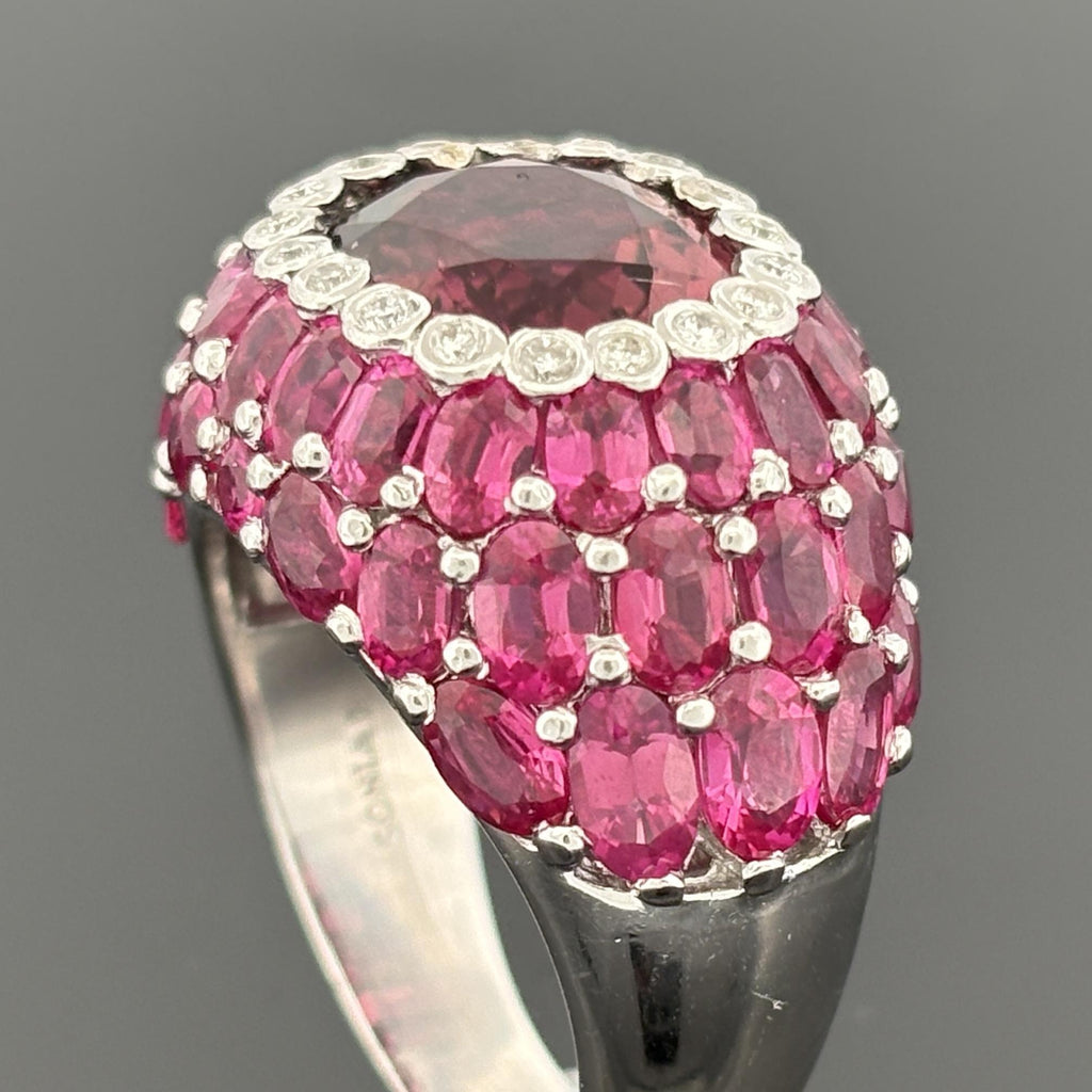 Sonia B. Pink Tourmaline, Pink Sapphire and Diamond 18K White Gold Bombé Ring