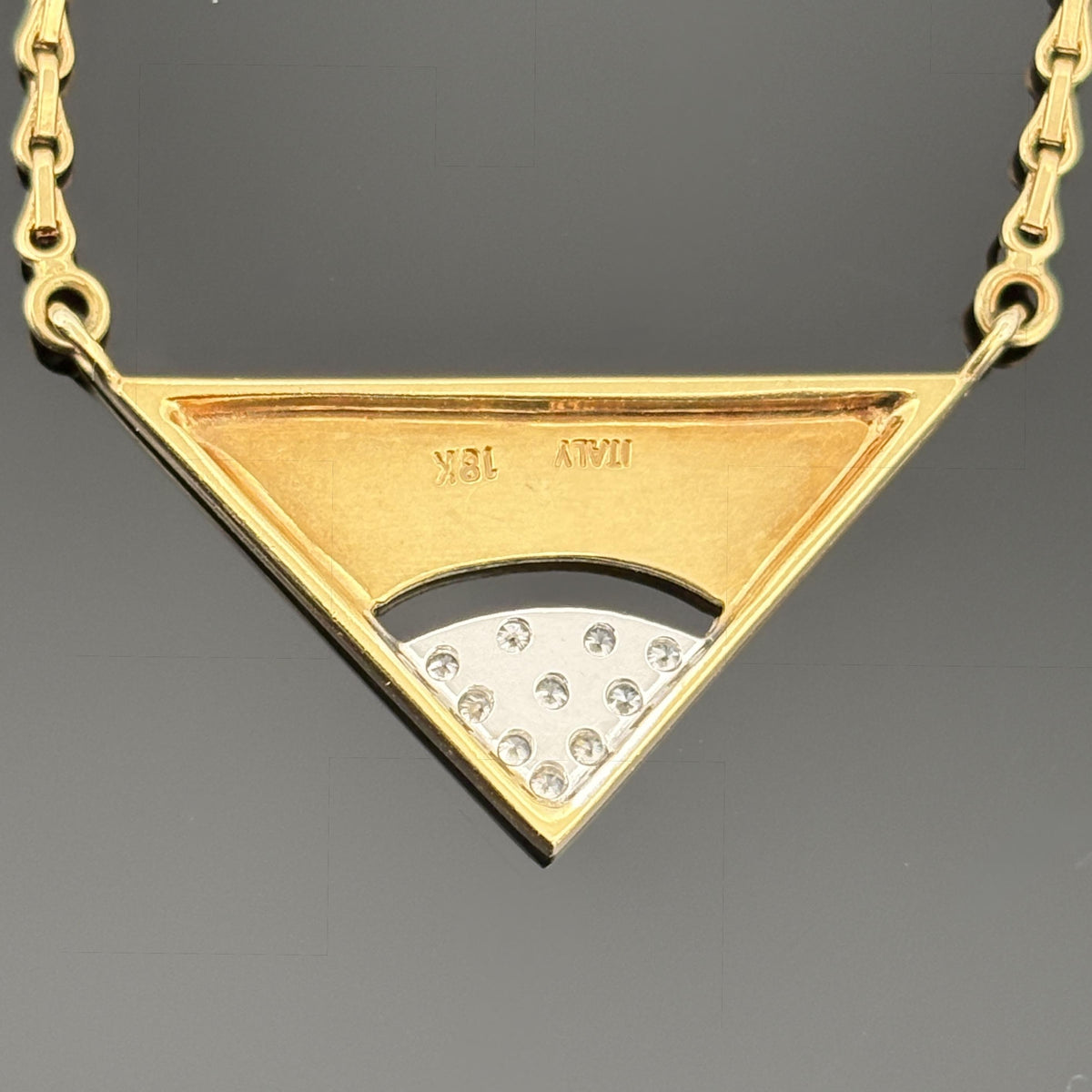 Vintage Italian Modernist 18K Gold and Diamond Triangle Pendant Necklace