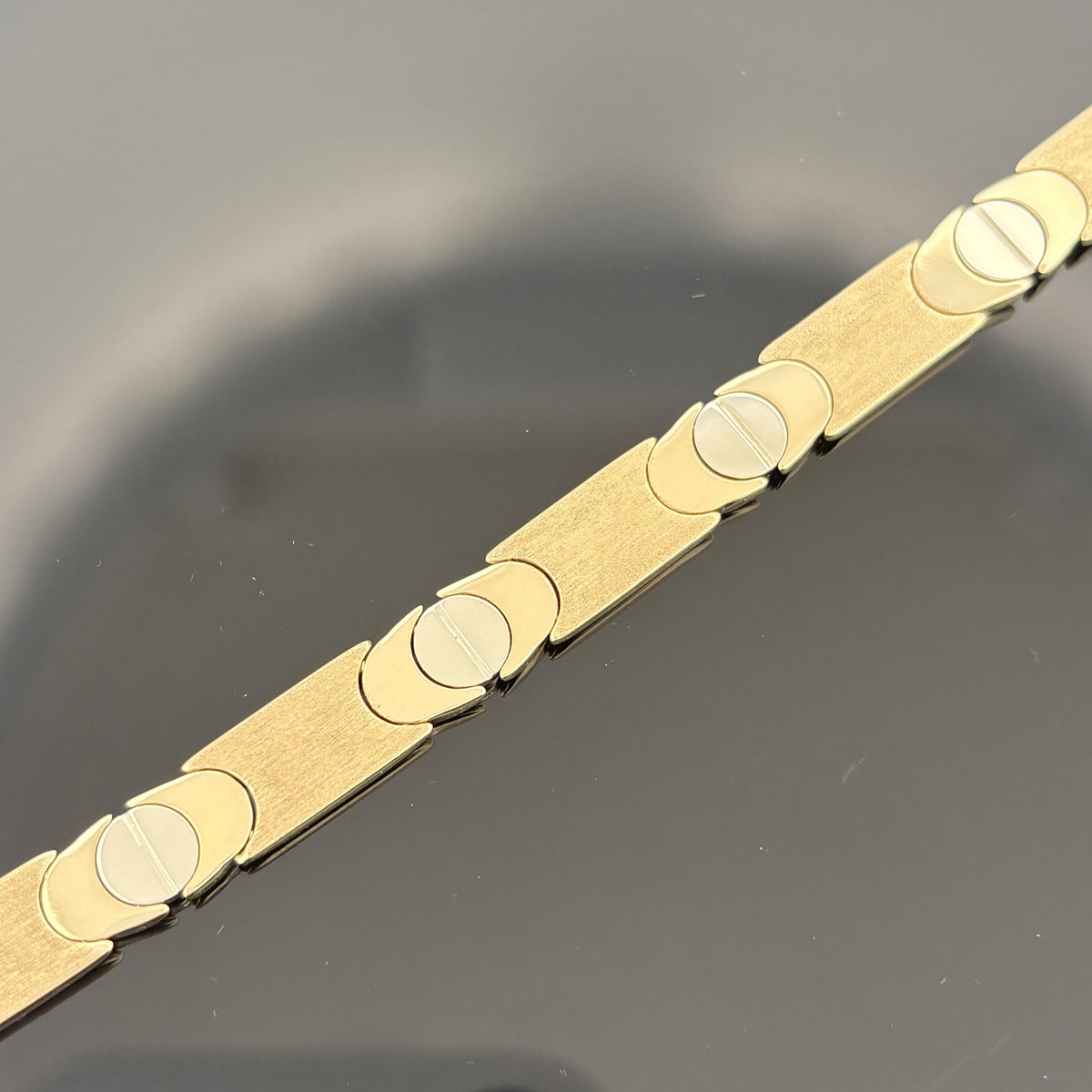 Vintage 14K Two-Tone Gold Screw Head Motif Reversible Link Bracelet