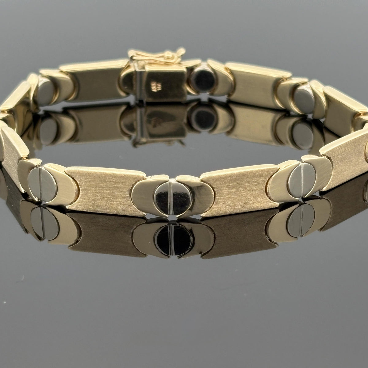 Vintage 14K Two-Tone Gold Screw Head Motif Reversible Link Bracelet