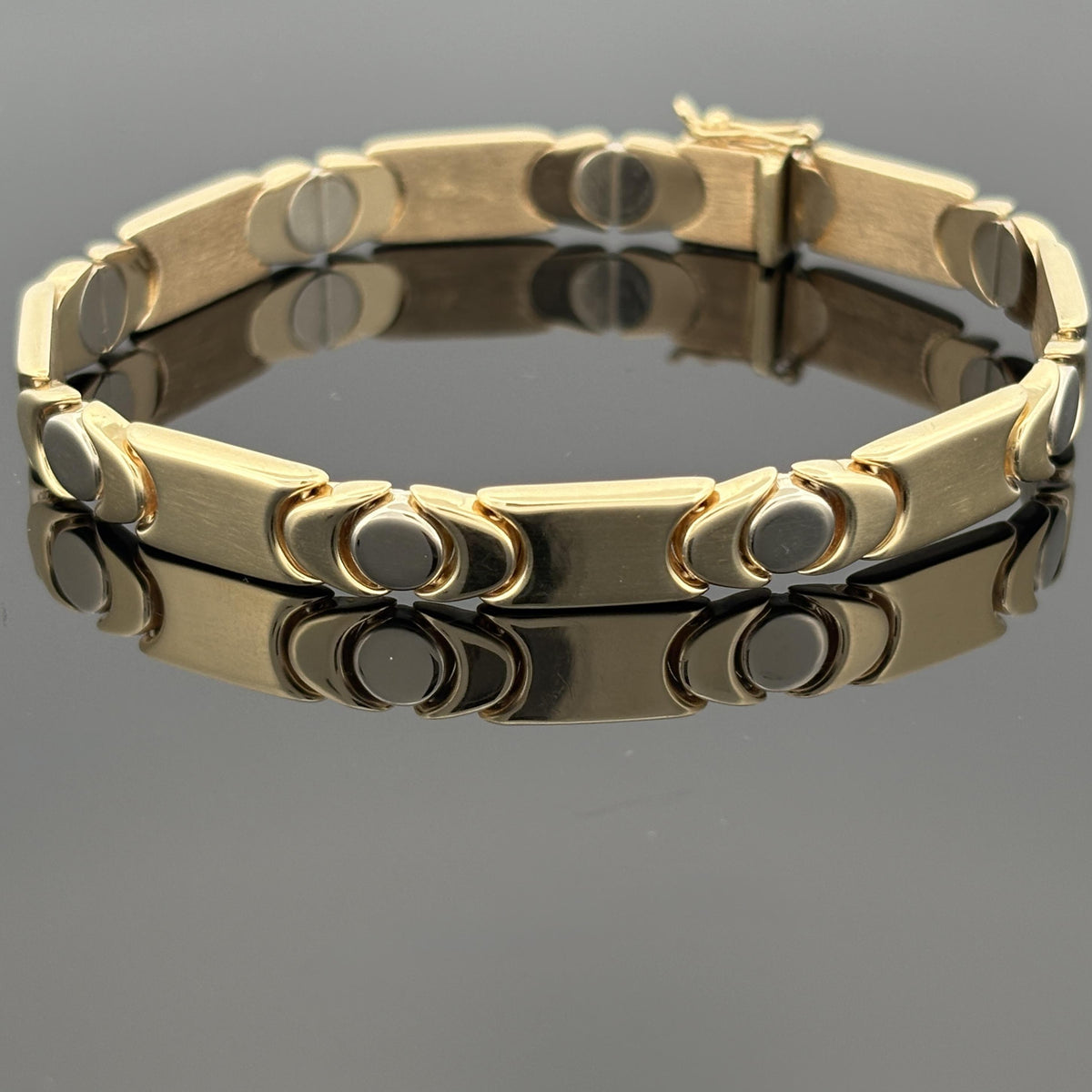 Vintage 14K Two-Tone Gold Screw Head Motif Reversible Link Bracelet