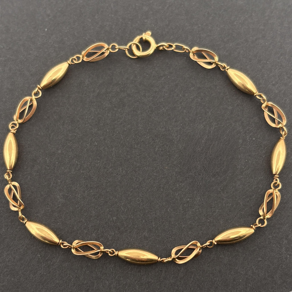 Portuguese 19K Yellow Gold Openwork Link Bracelet, Early 1980s