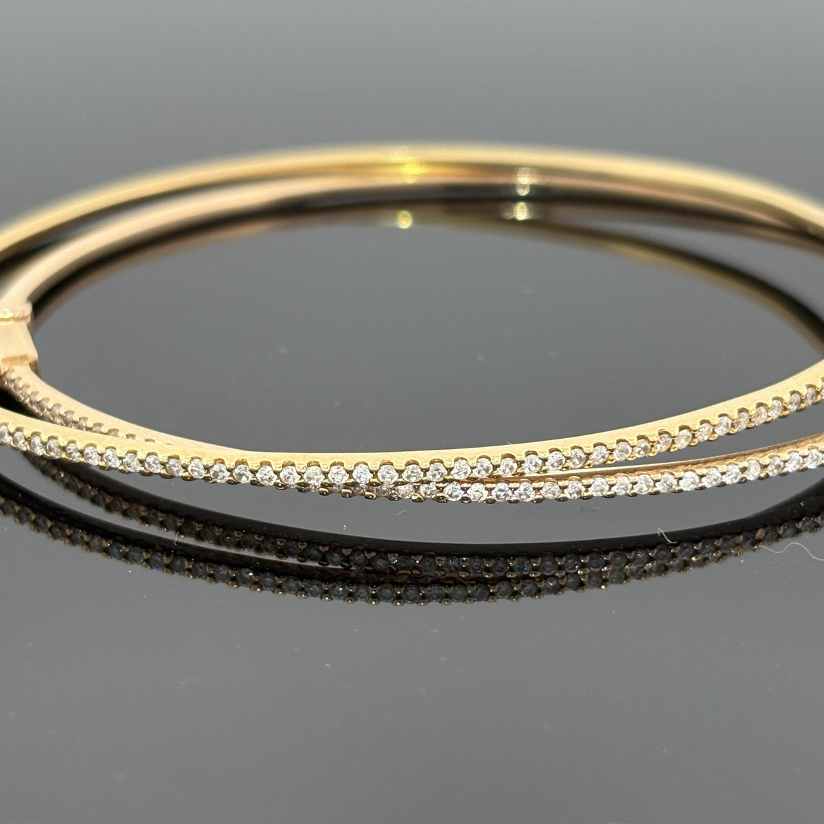 Pair of 18k Rose & Yellow Gold Diamond Hinged Bangles