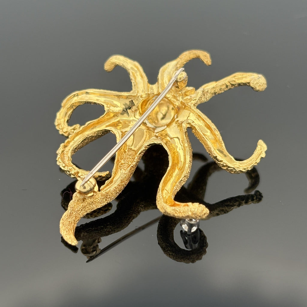 Pampillonia Octopus Brooch 18k Yellow Gold Ruby Diamond
