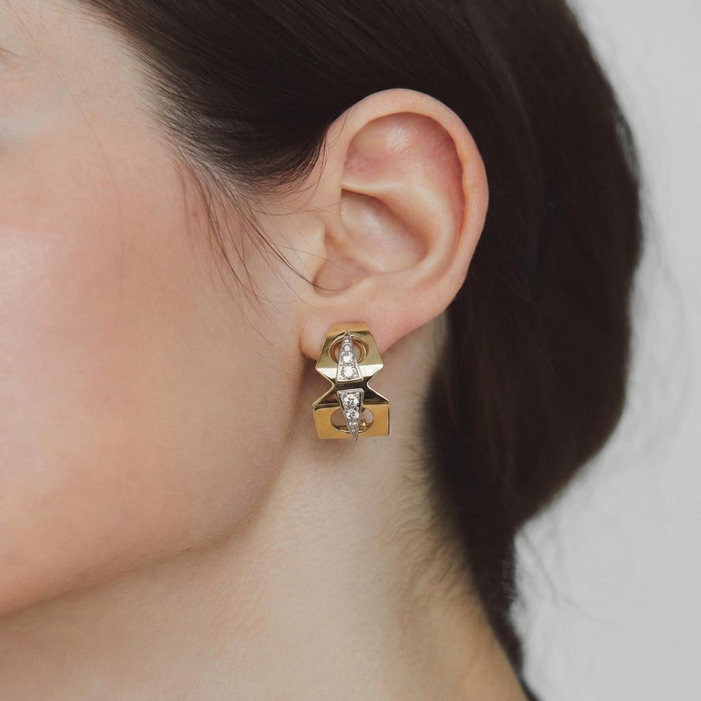 Mid-Century Atomic 14k Diamond Demi-Hoops