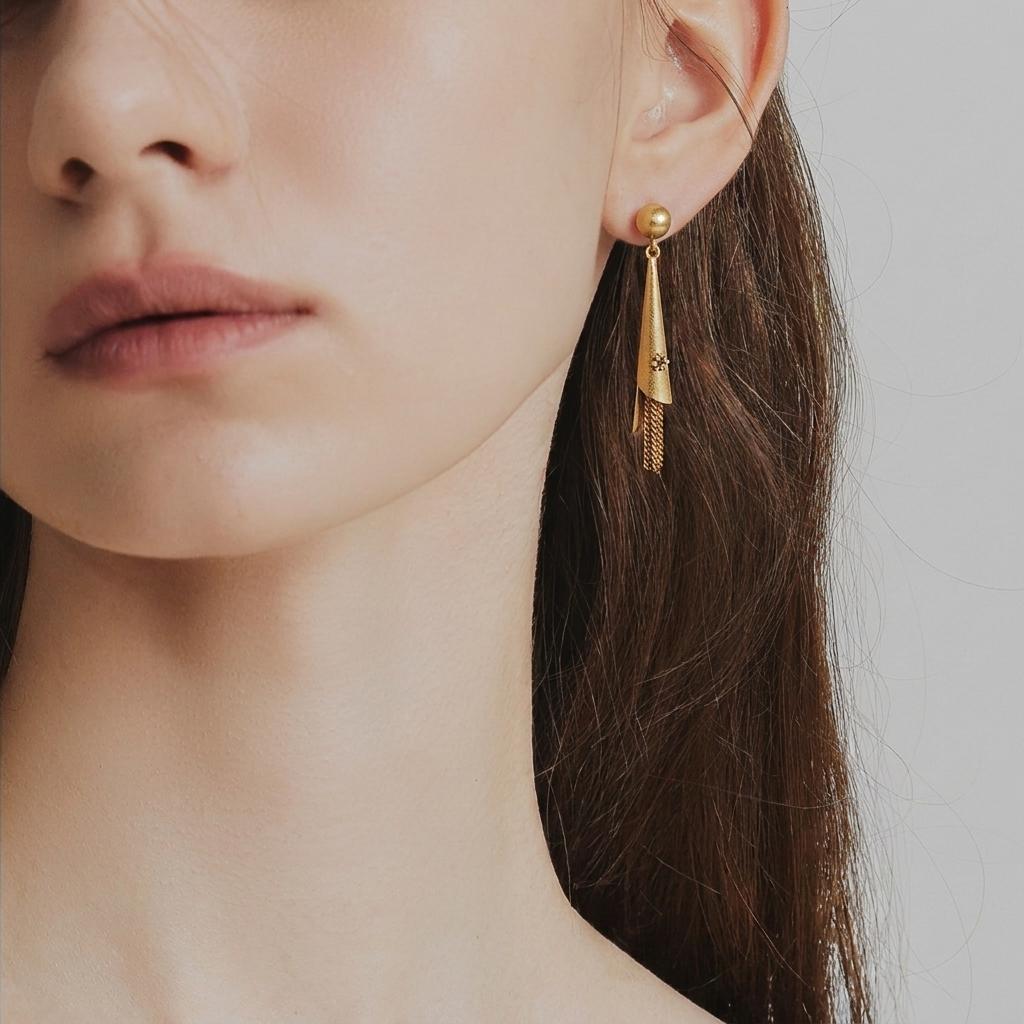 Vintage Modernist Tassel Drop Earrings 18k Gold, Italy