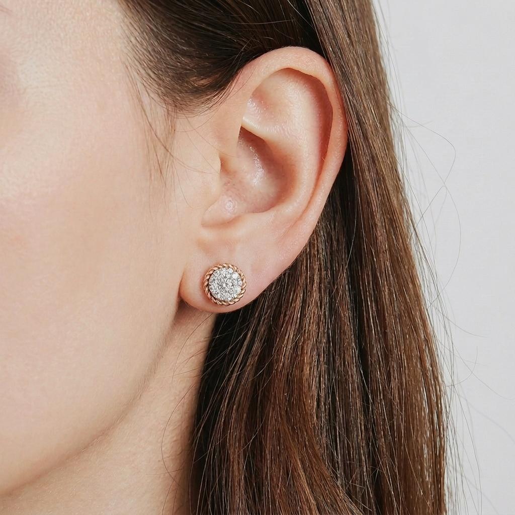 Royal Diamond Cluster Rope Frame Studs in 14k Rose & White Gold - 9.75mm