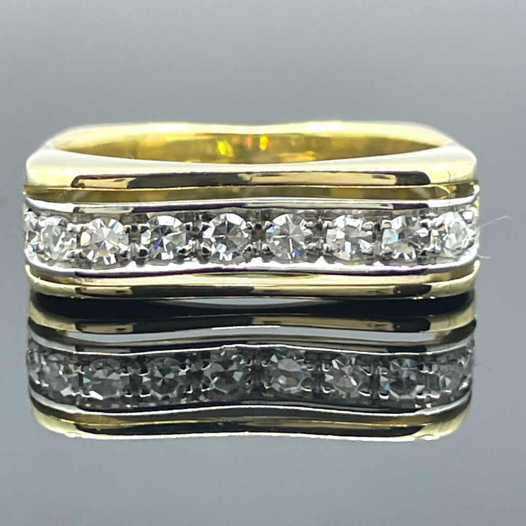 Vintage Modernist Square Shank 18k Gold Diamond Band Sz 5.25