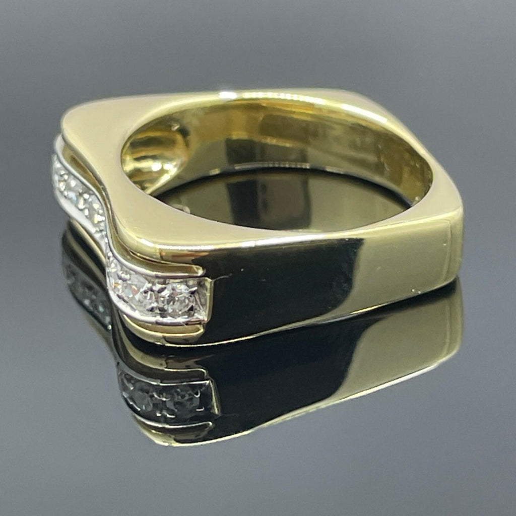 Vintage Modernist Square Shank 18k Gold Diamond Band Sz 5.25