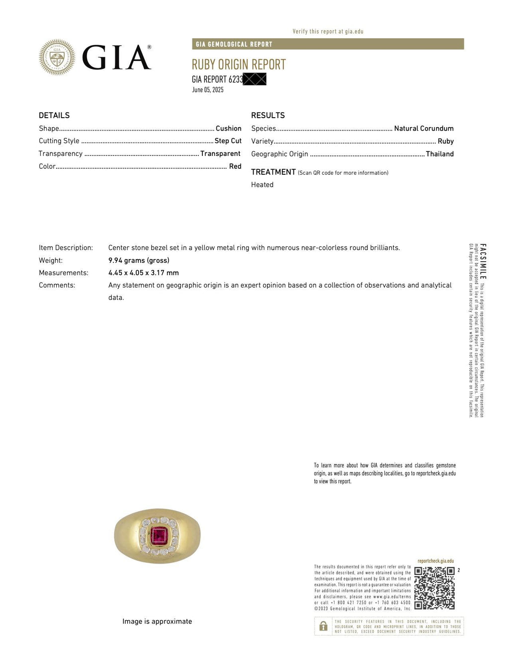 Vintage Cushion Ruby & Diamond Bombe Ring in 18k Yellow Gold - GIA