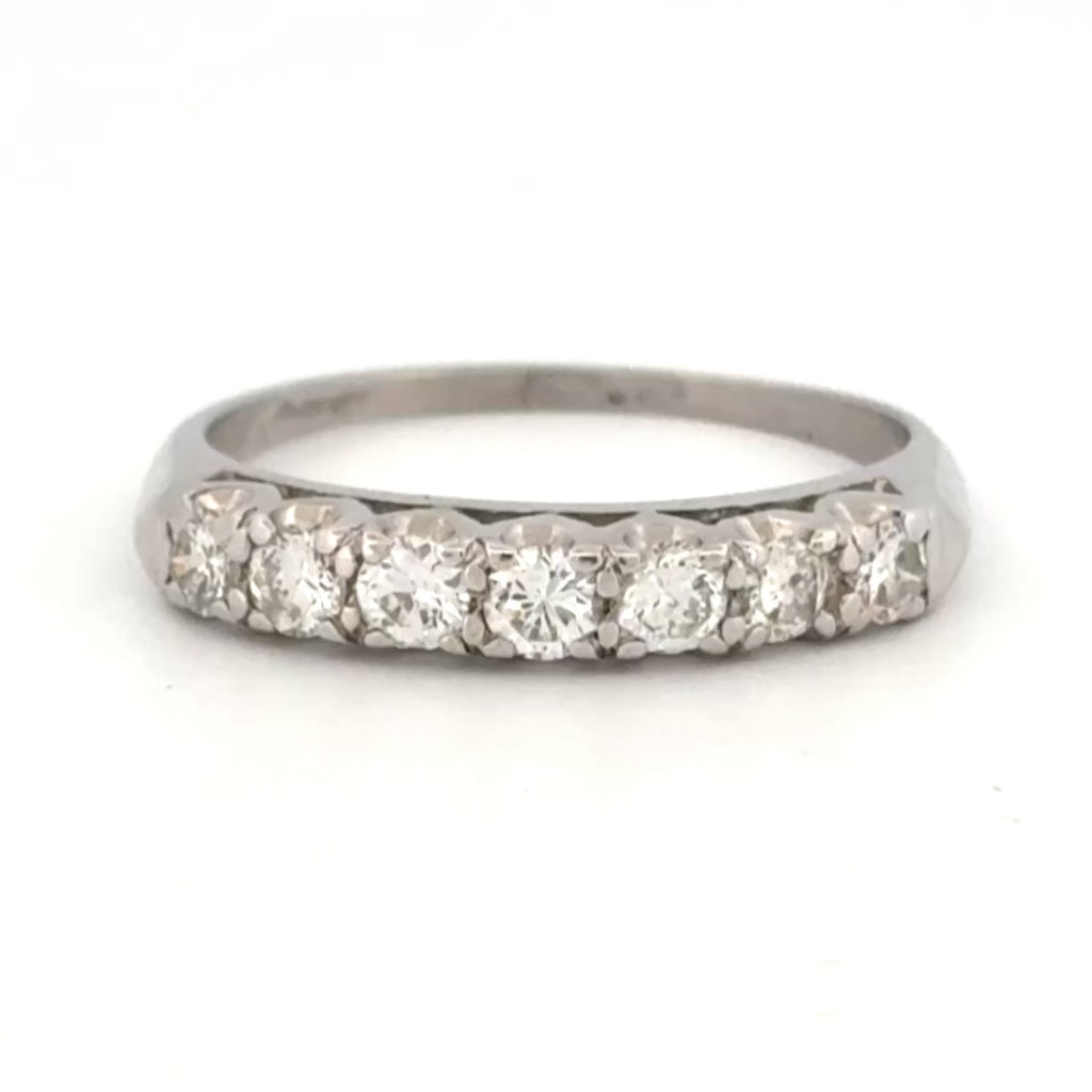 Vintage 1950s Mid-Century Platinum Diamond Band – Fishtail Set, 0.50ctw, Sz 7.25