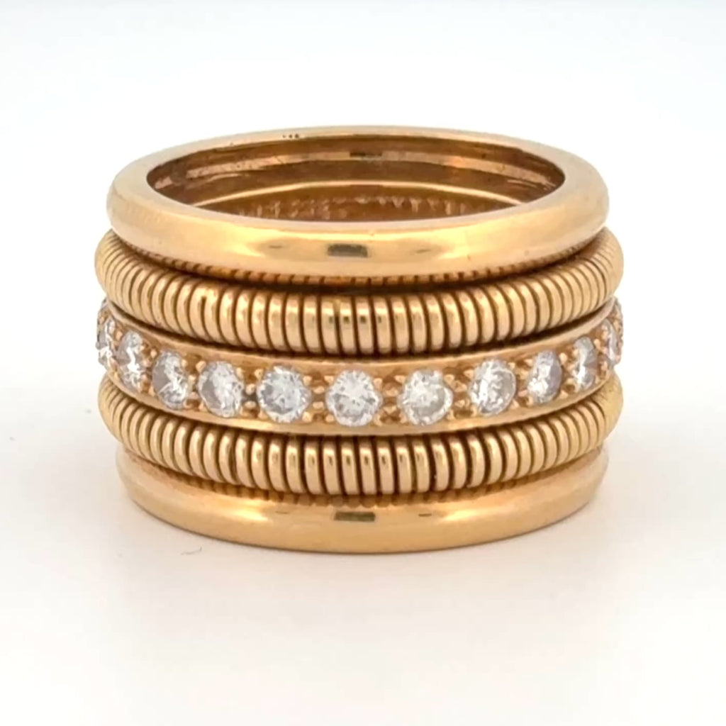 Vintage Tubogas Diamond Band Ring, 18K Yellow Gold 1.44 CTW, Circa 1980s