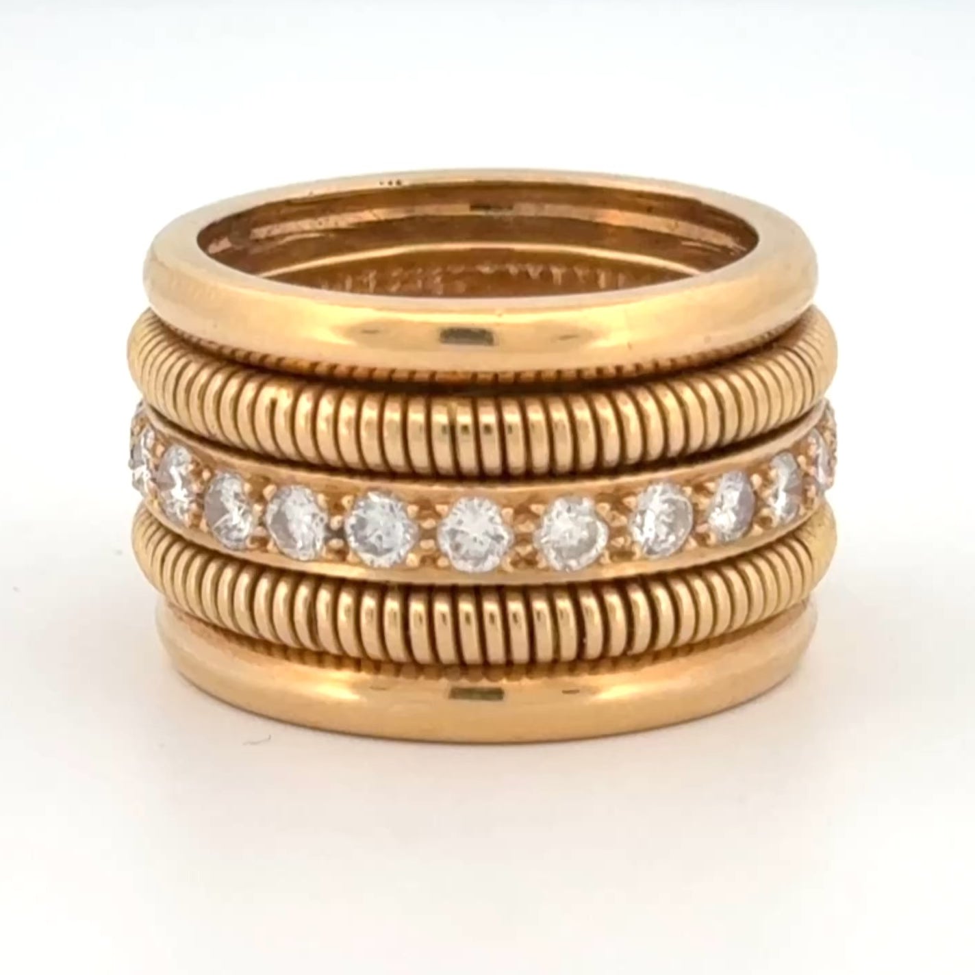 Vintage Tubogas Diamond Band Ring, 18K Yellow Gold 1.44 CTW, Circa 1980s