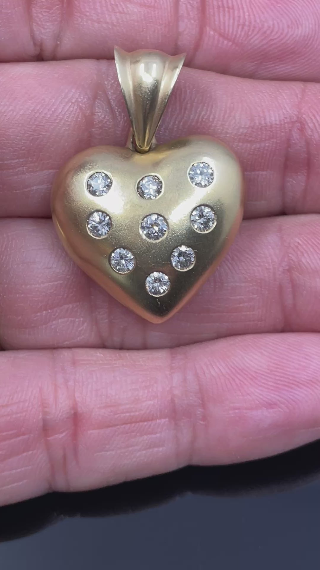 Estate Diamond Puffy Heart Pendant 14k Yellow Gold
