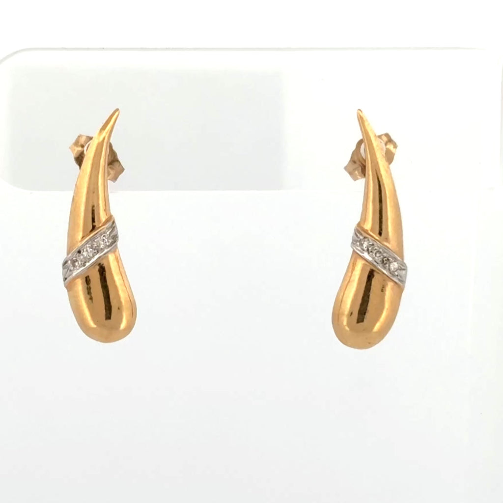 Estate 14k Yellow Gold & Diamond Contour Stud Earrings