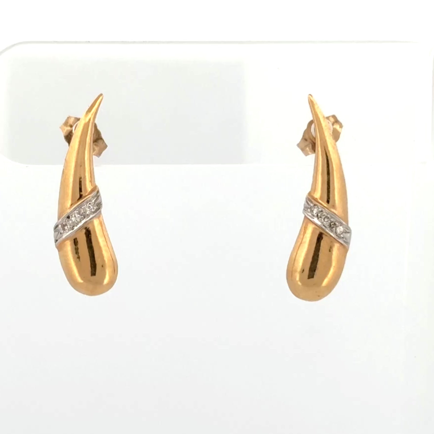 Estate 14k Yellow Gold & Diamond Contour Stud Earrings
