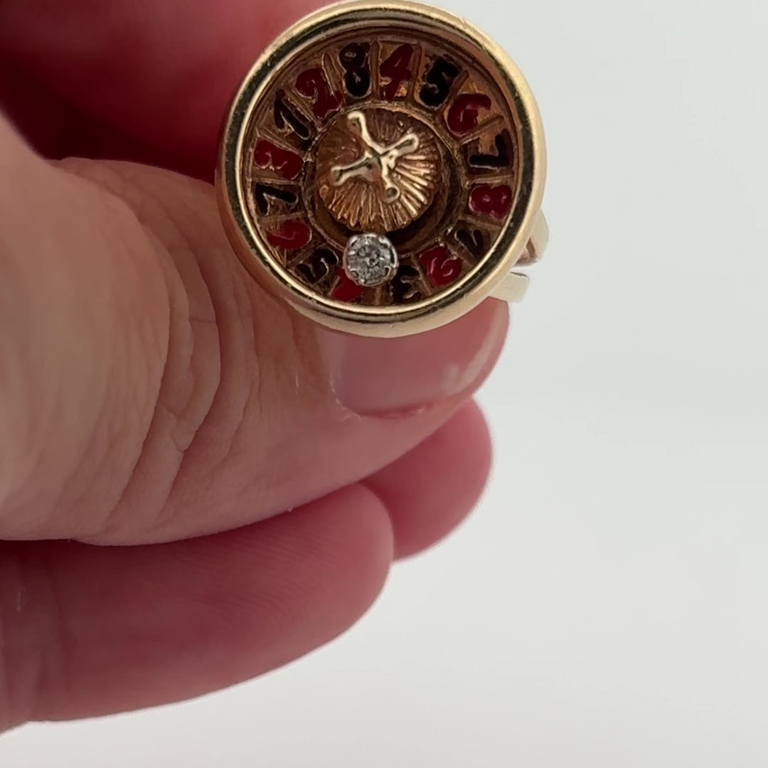 Vintage Roulette Spinning Diamond Enamel Ring 14k Gold