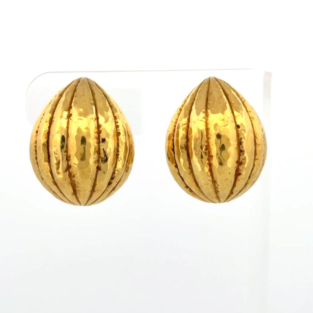 David Webb 18K Yellow Gold Hammered Dome Clip Earrings
