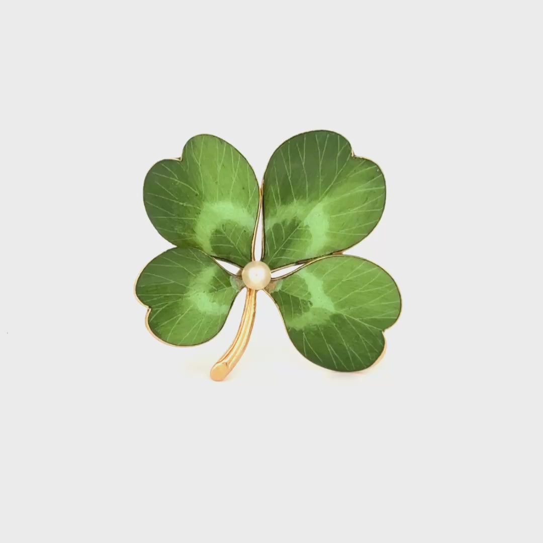 Antique Victorian Enamel Clover Pendant & Pin 14k Gold