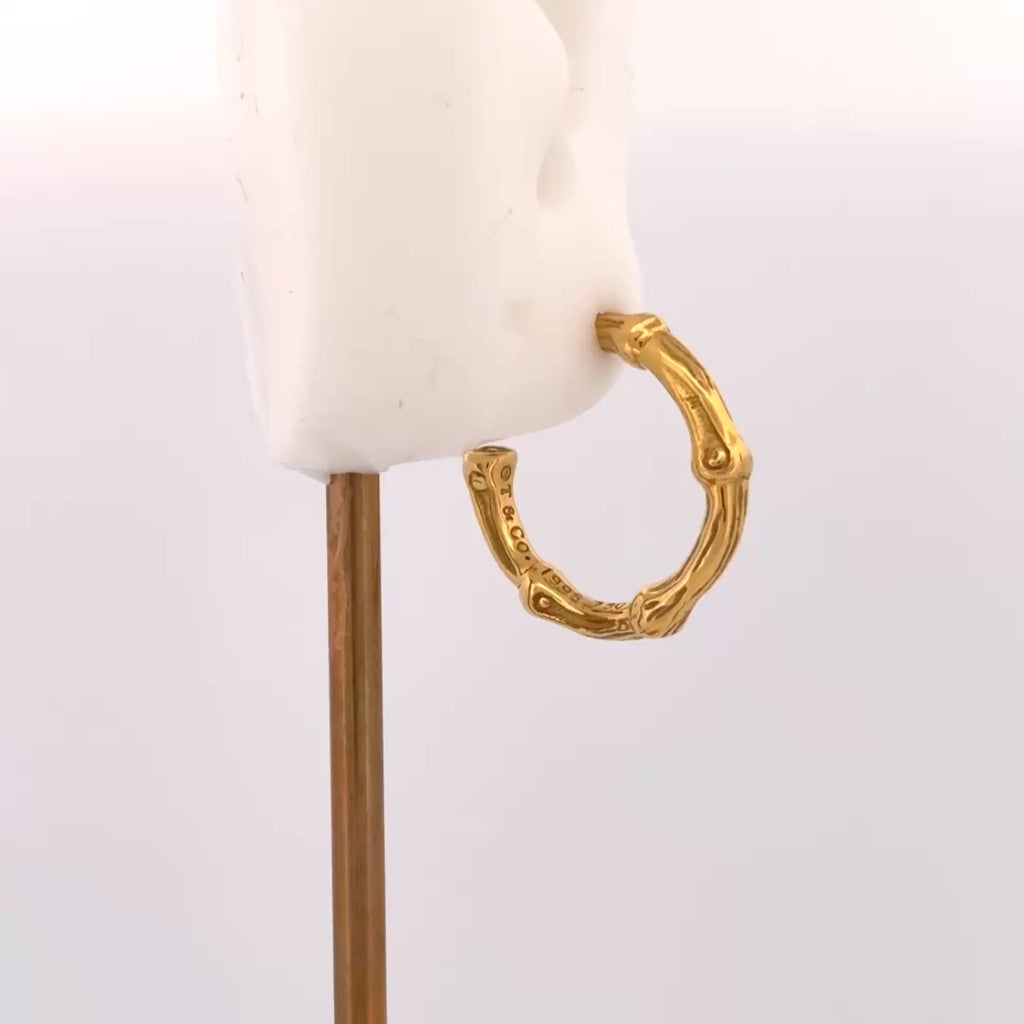 Vintage Tiffany & Co Bamboo Solid 1" Hoop Earrings 18k Yellow Gold