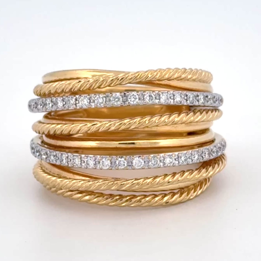 David Yurman Crossover Ring 18k Yellow Gold Diamond, 16.5mm