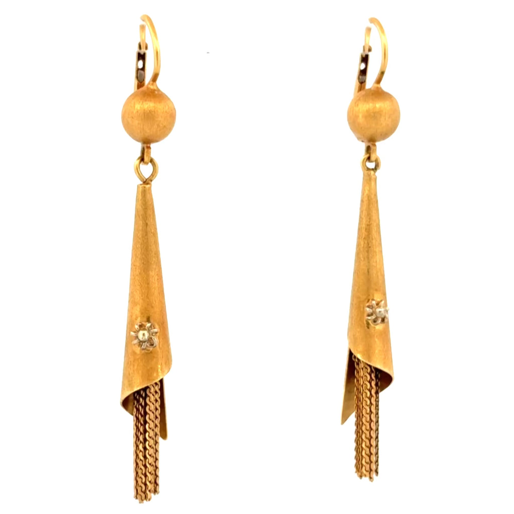 Vintage Modernist Tassel Drop Earrings 18k Gold, Italy