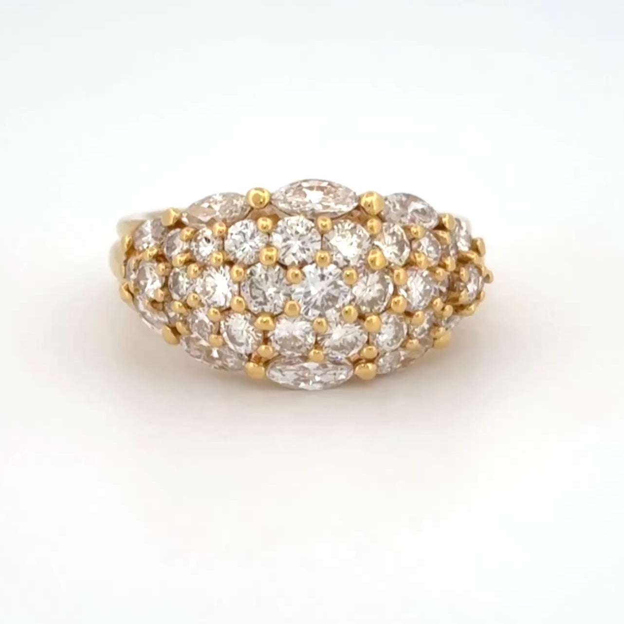 Vintage 18K Yellow Gold Marquise and Diamond Dome Band Ring — 2.29ctw