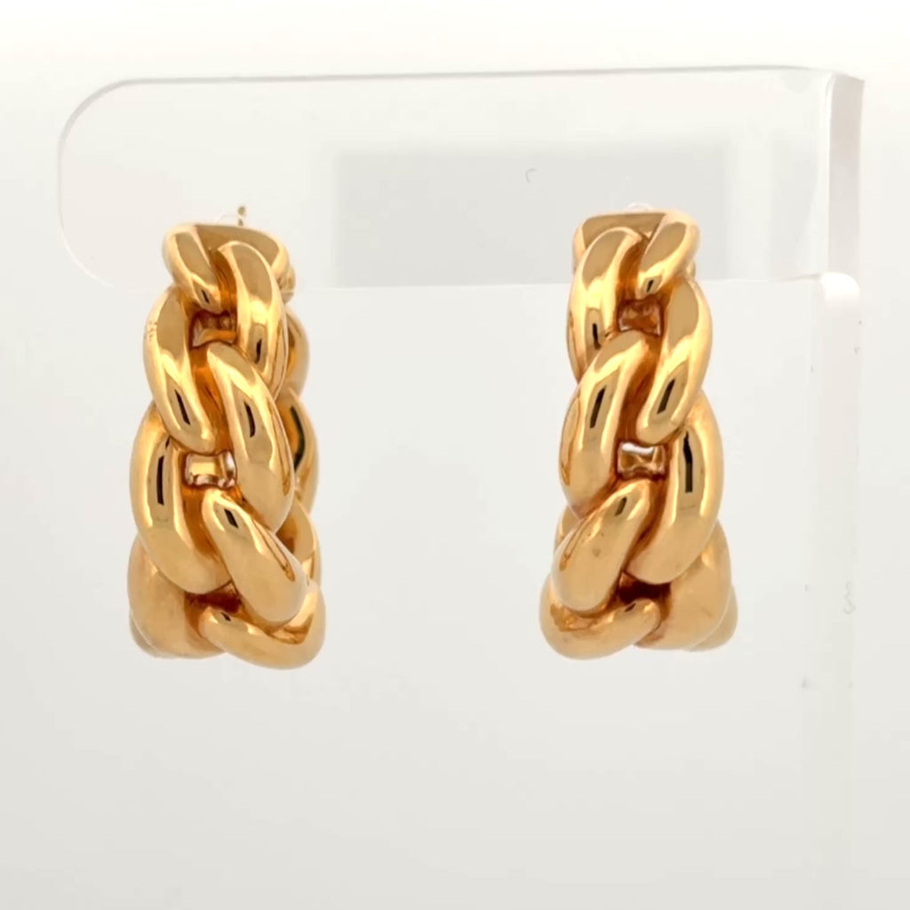 Vintage 18k Yellow Gold Large Curb Link Hoop Earrings by Il Gioiello