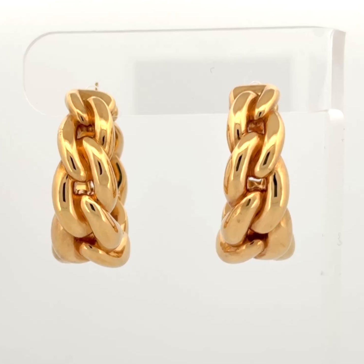 Vintage 18k Yellow Gold Large Curb Link Hoop Earrings by Il Gioiello