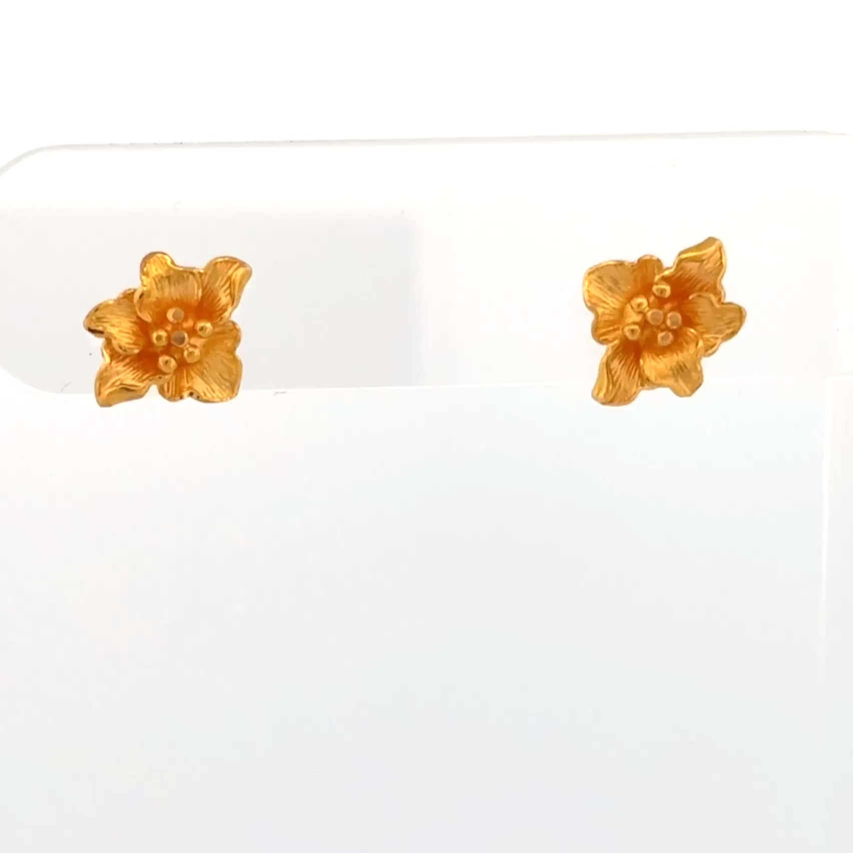 Petite Hibiscus Flower Stud Earrings 22k Yellow Gold