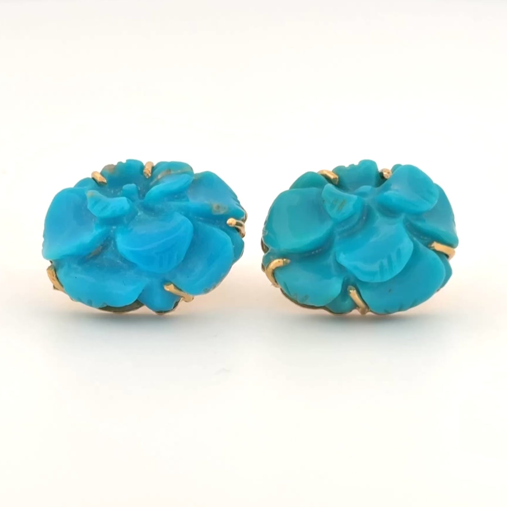 Estate Fine Turquoise Carving Earrings 18k w/ GIA Report