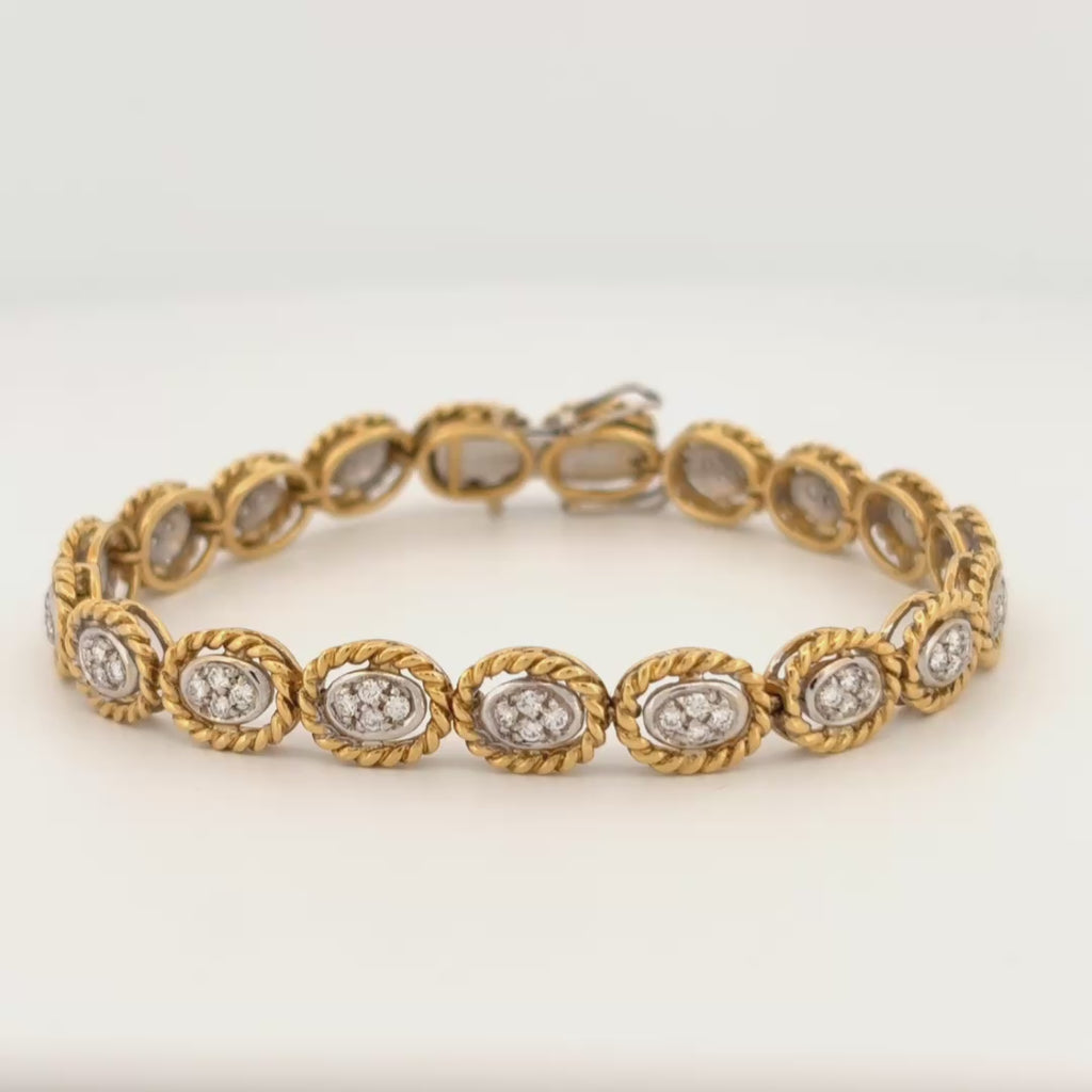 Vintage Rope Motif Diamond Link Bracelet 18k 1.48ctw