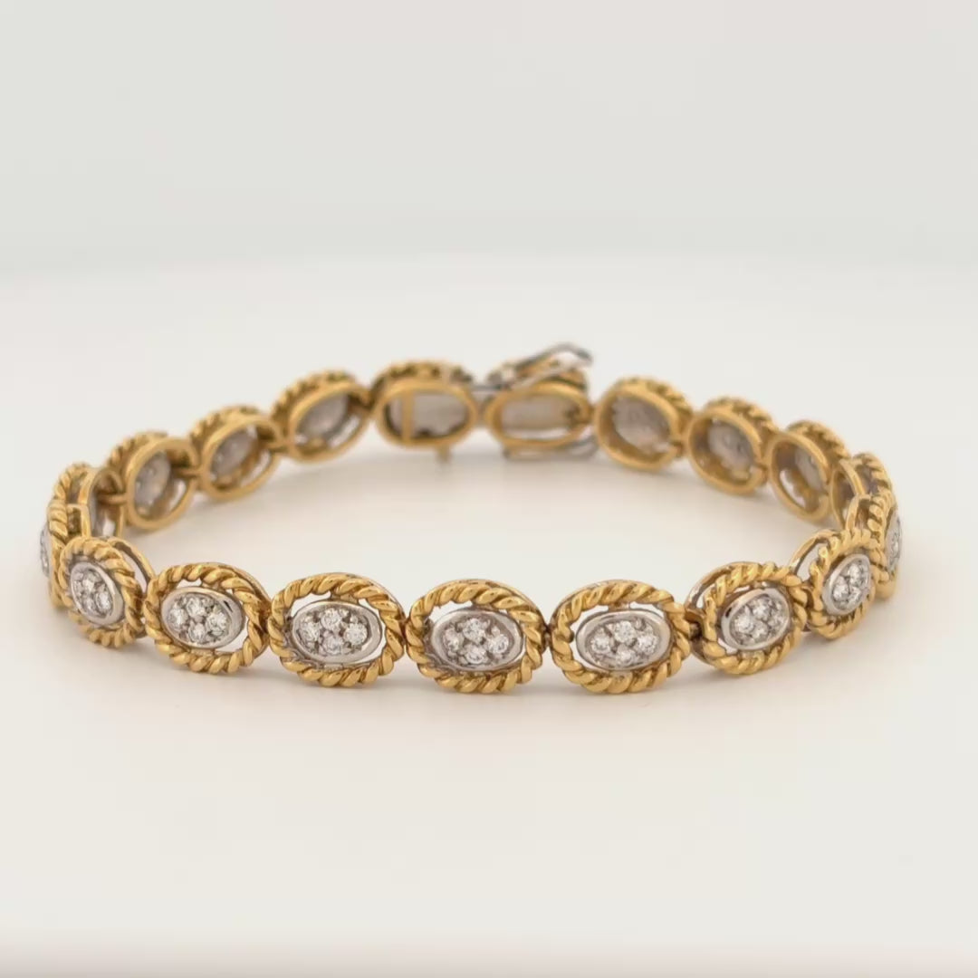 Vintage Rope Motif Diamond Link Bracelet 18k 1.48ctw