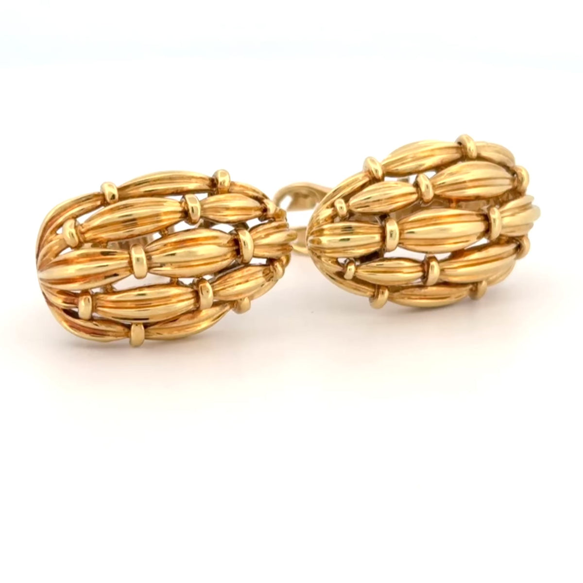 Tiffany & Co. 1992 18K Gold Woven Fluted Dome Clip Earrings