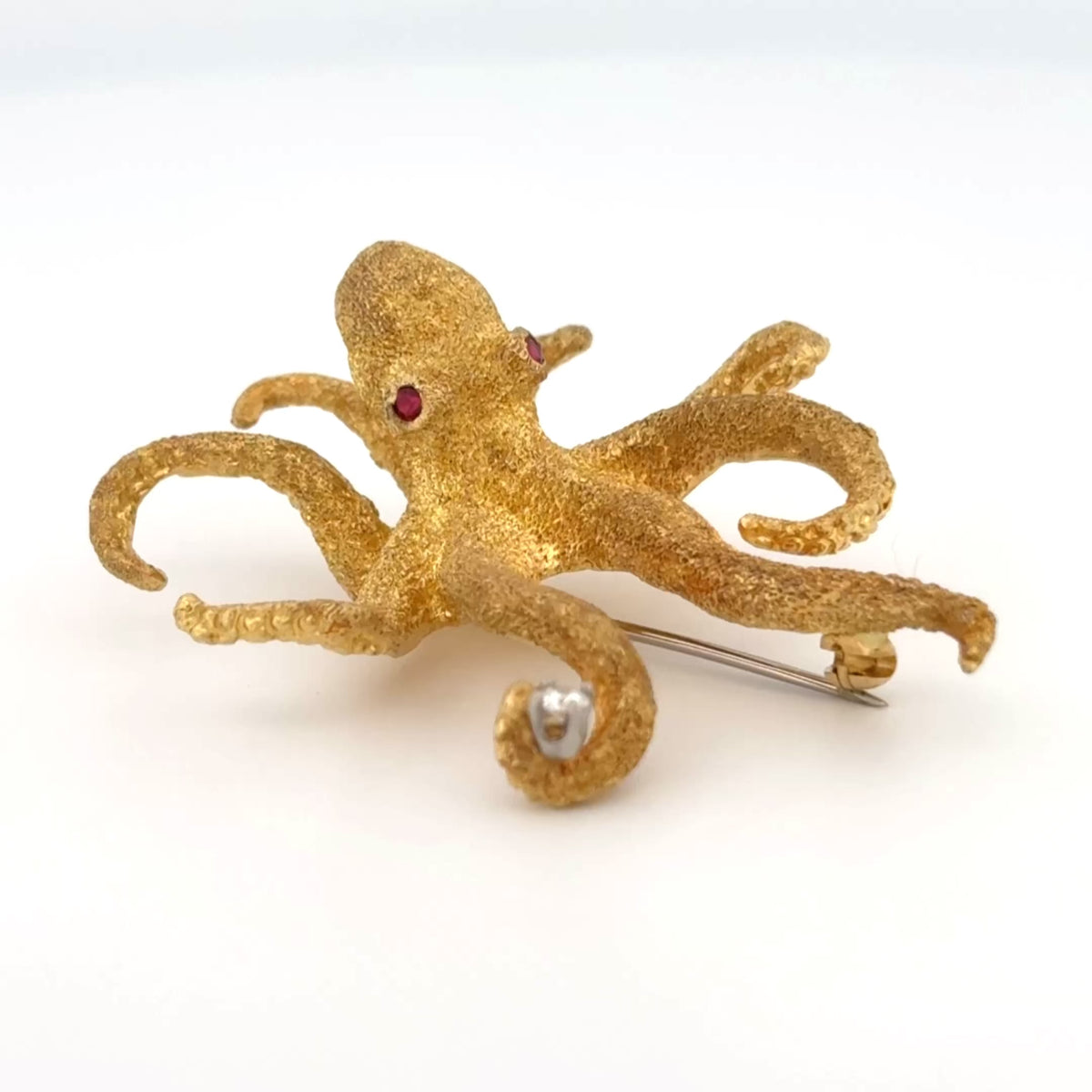 Pampillonia Octopus Brooch 18k Yellow Gold Ruby Diamond