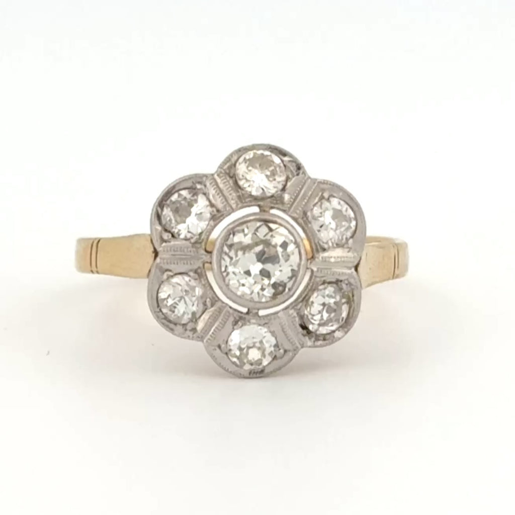 Antique Edwardian Old European Cut Diamond Cluster Ring ~1.00ctw