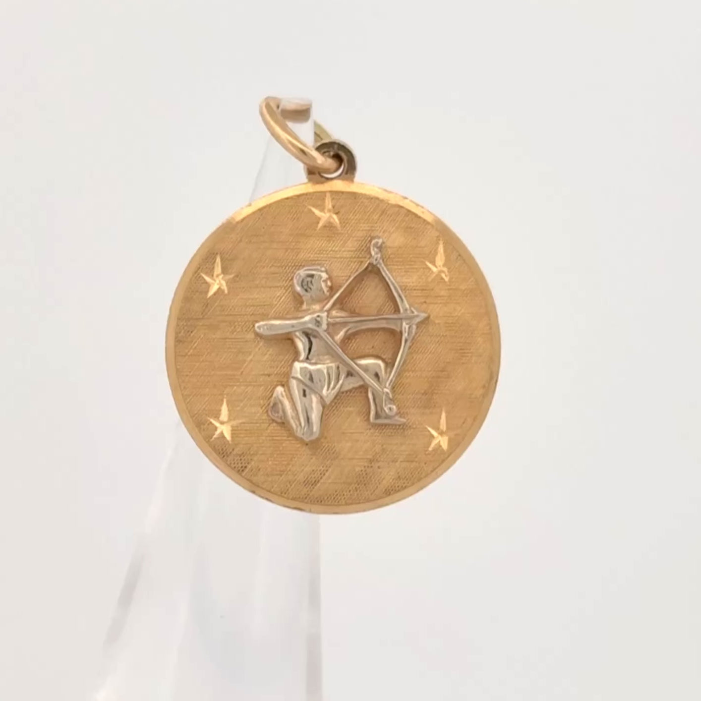 Vintage Sagittarius Zodiac Pendant 14k Gold - David E Trabich - High Relief